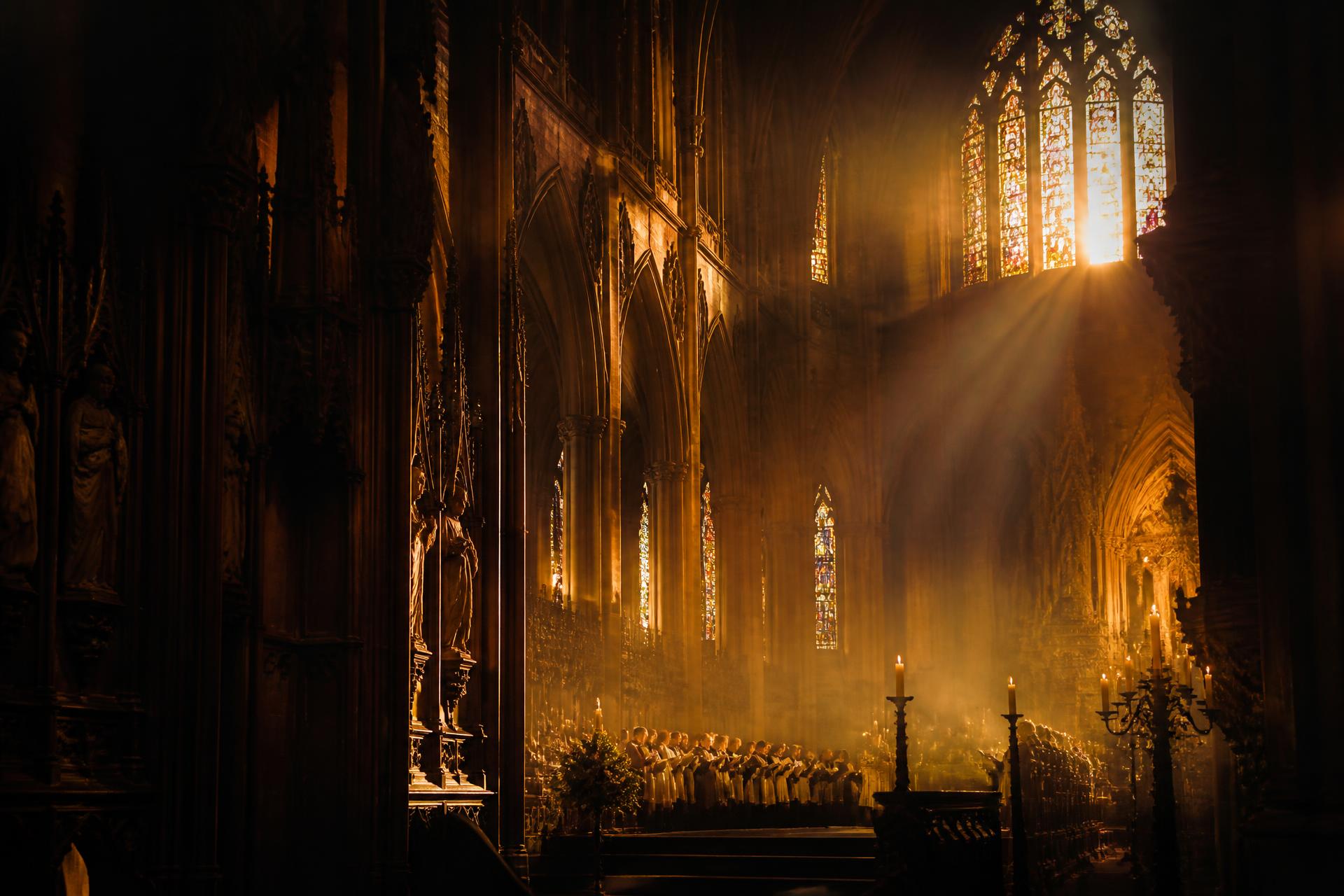 Cathedral interior with golden light